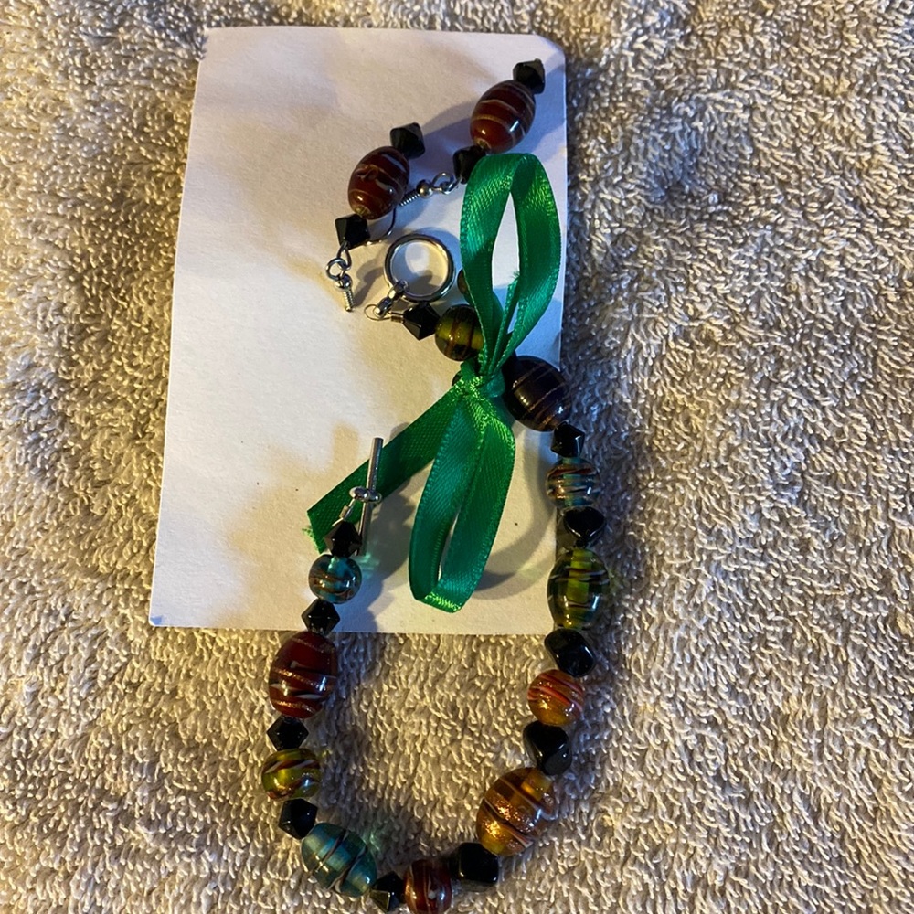 3 for $10 bracelet and earrings set, brown and green.